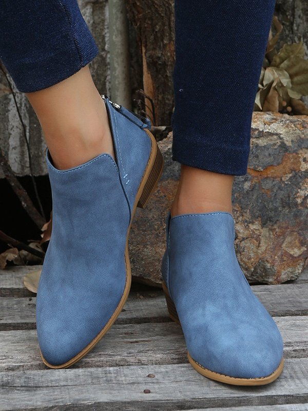 Retro Unifarben Reißverschluss Niedrig Klassische Stiefel Nahtverarbeitung