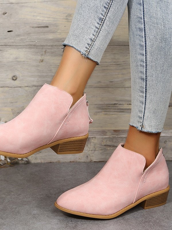 Retro Unifarben Reißverschluss Niedrig Klassische Stiefel Nahtverarbeitung