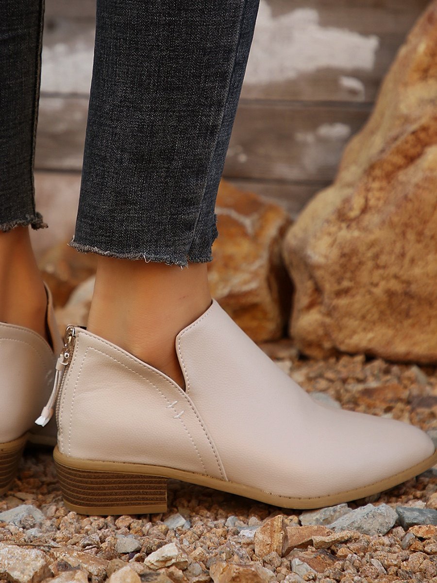 Retro Unifarben Reißverschluss Niedrig Klassische Stiefel Nahtverarbeitung