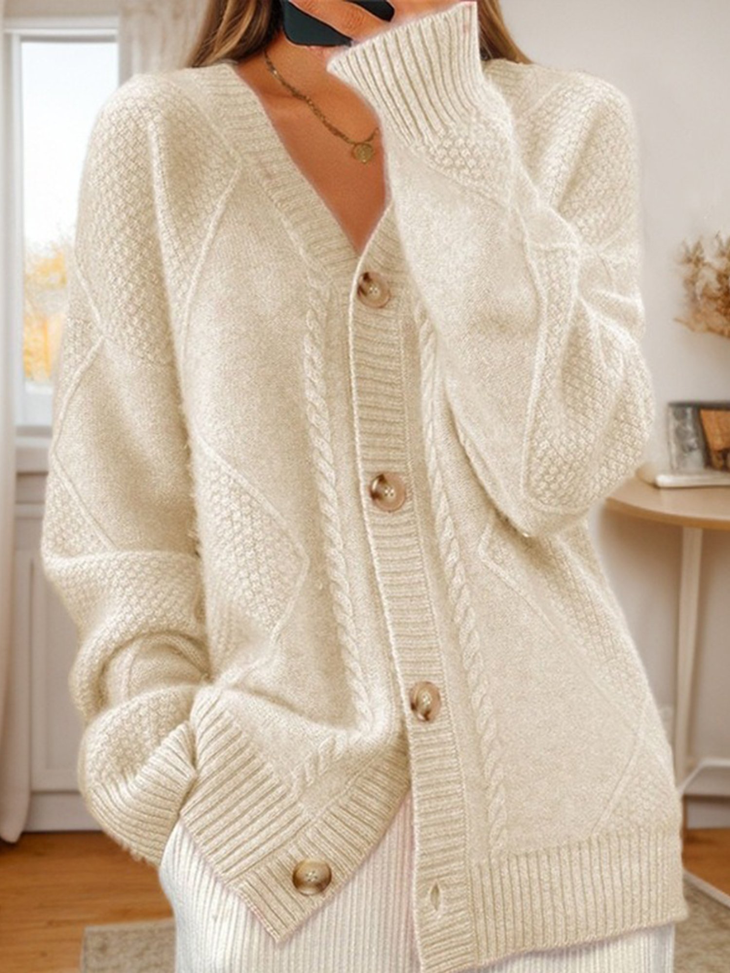 Damen Unifarben Langarm Bequem Lässig Strickjacke