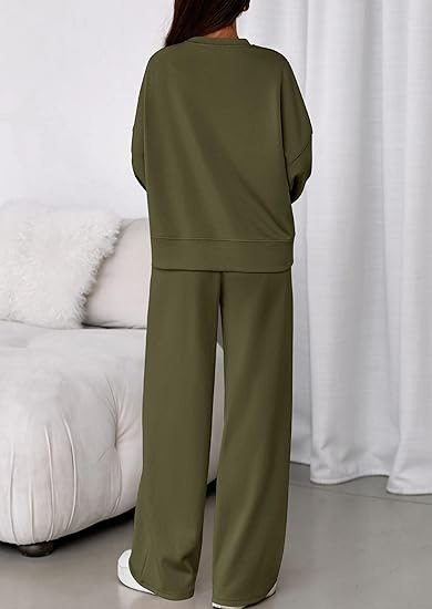 Damen Unifarben Zweiteiliges Set Täglich Langarm Lässig Frühling/Herbst Bluse mit Hose Matching Set