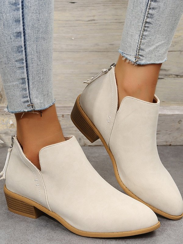 Retro Unifarben Reißverschluss Niedrig Klassische Stiefel Nahtverarbeitung