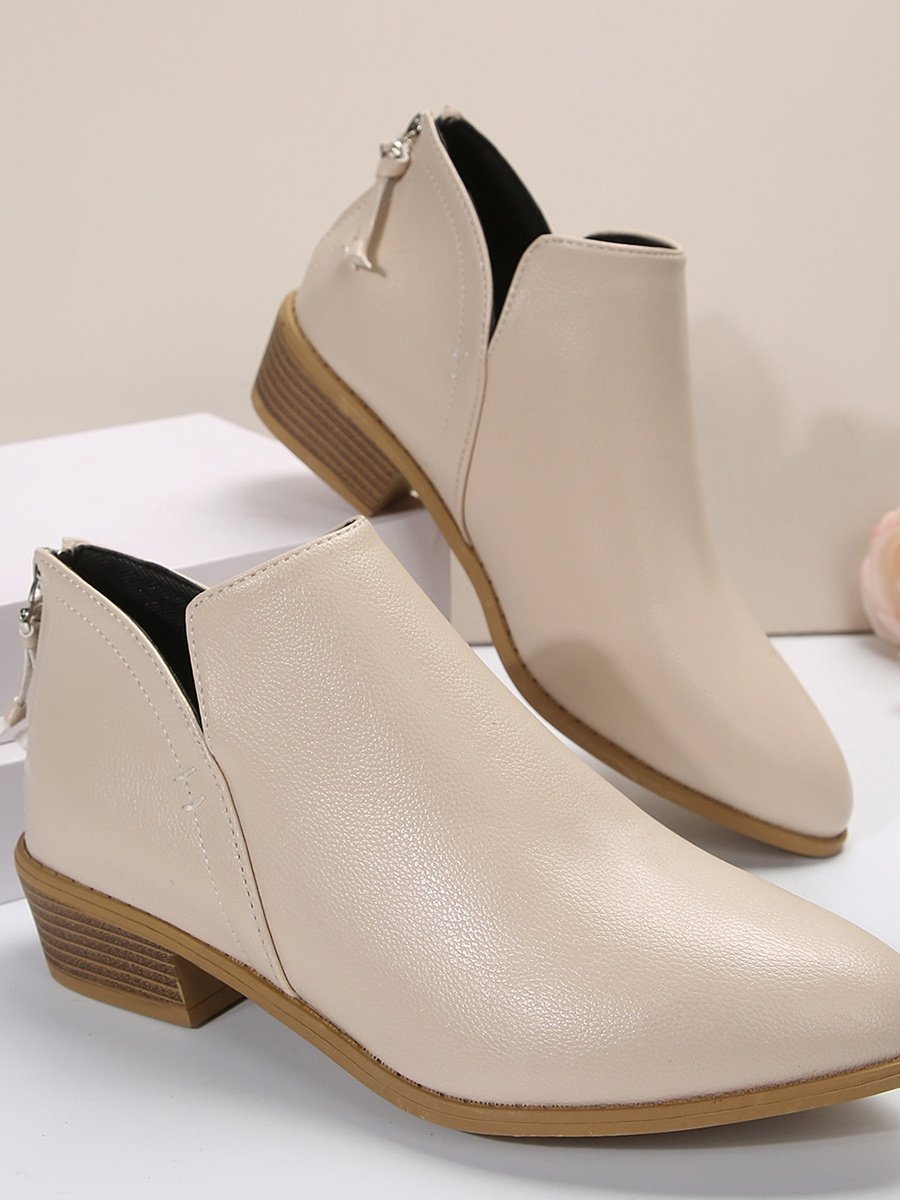 Retro Unifarben Reißverschluss Niedrig Klassische Stiefel Nahtverarbeitung
