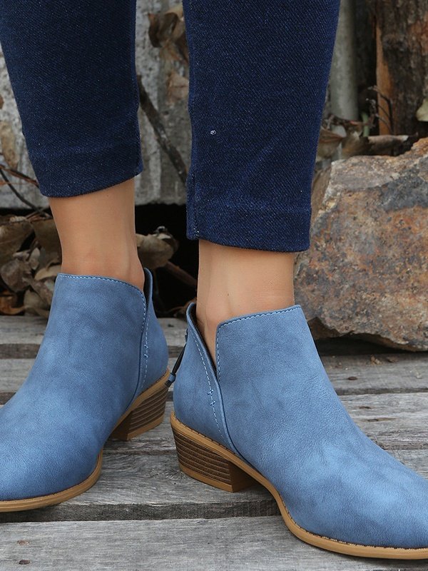 Retro Unifarben Reißverschluss Niedrig Klassische Stiefel Nahtverarbeitung