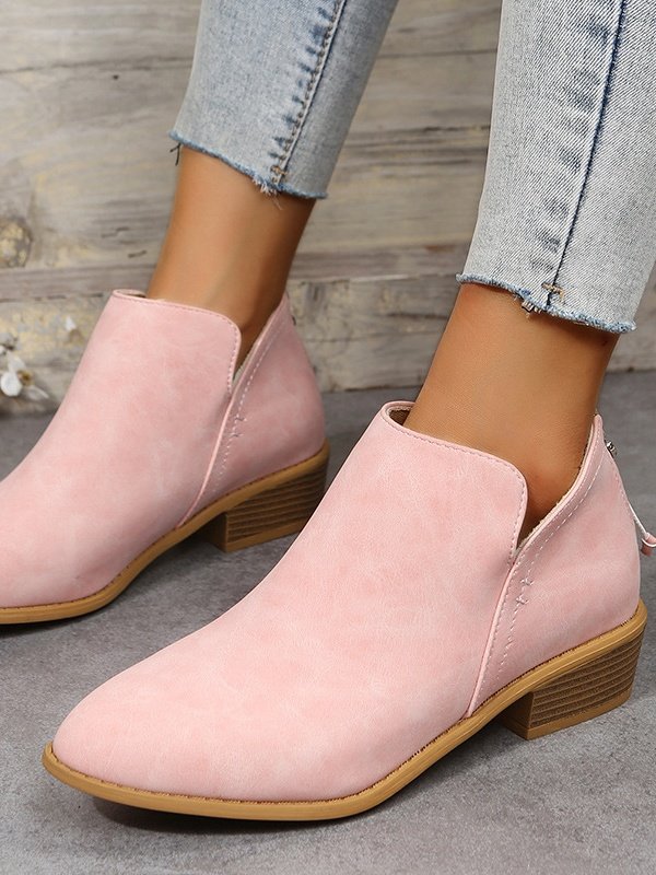 Retro Unifarben Reißverschluss Niedrig Klassische Stiefel Nahtverarbeitung
