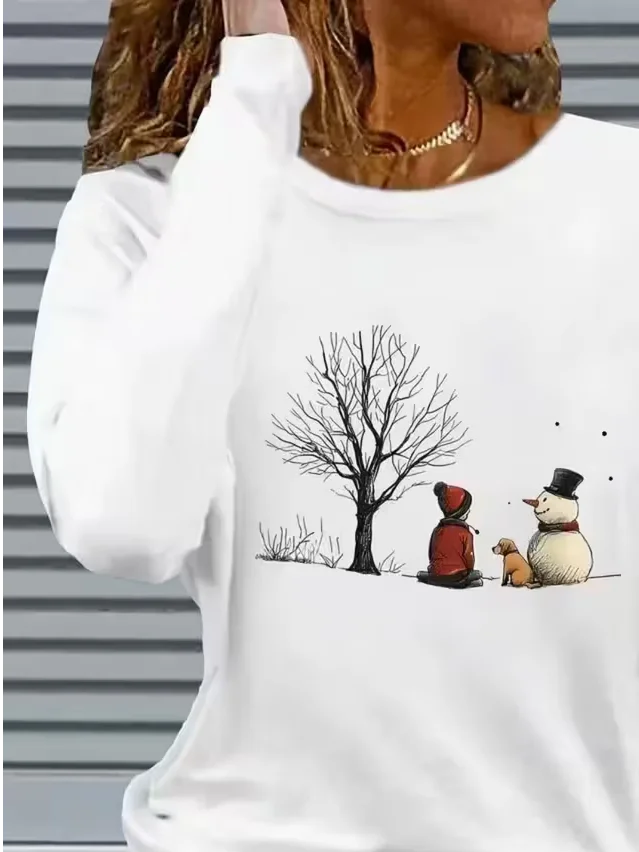 Lässig Weihnachtsschneemann Rundhals Langarm T-Shirt