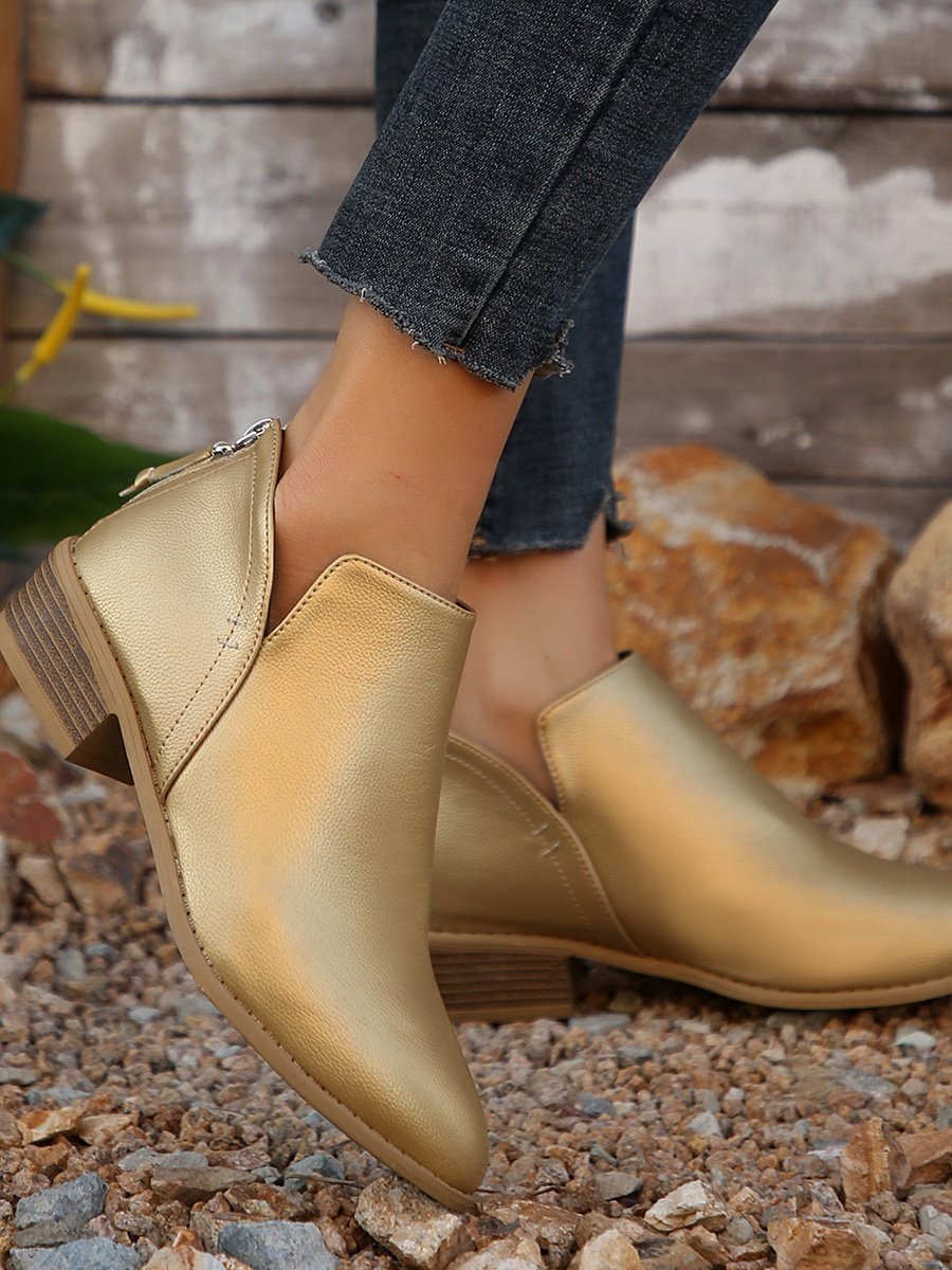 Retro Unifarben Reißverschluss Niedrig Klassische Stiefel Nahtverarbeitung