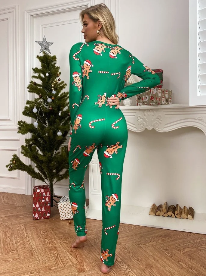 Damen Weihnachten V-Ausschnitt Langarm Lässig Frühling/Herbst Jumpsuit