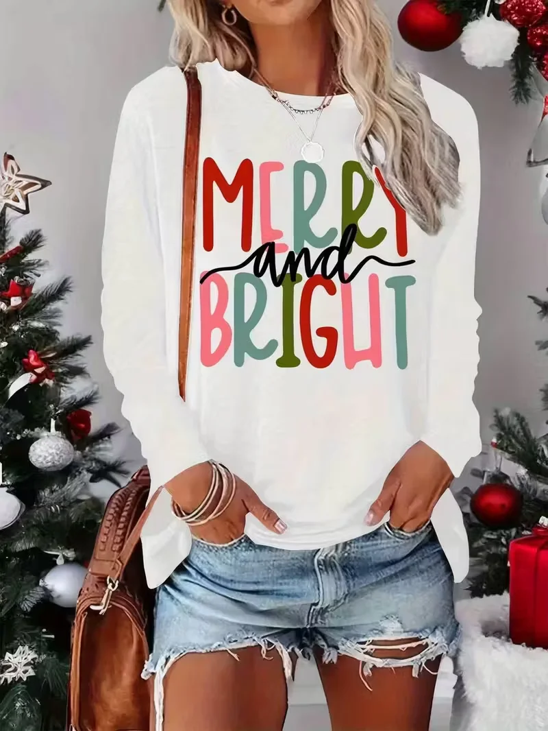 Lässig Textbriefe Rundhals Langarm T-Shirt