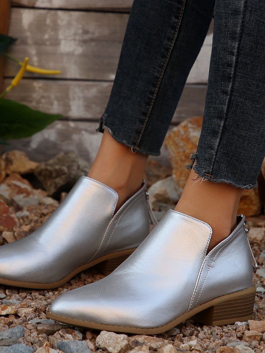 Retro Unifarben Reißverschluss Niedrig Klassische Stiefel Nahtverarbeitung