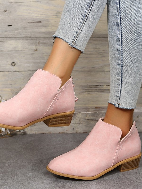 Retro Unifarben Reißverschluss Niedrig Klassische Stiefel Nahtverarbeitung