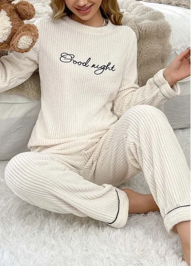 Herbst und Winter Warm Schnee Getreide Vlies Pullover Langarm Hose Passen Zuhause Freizeit gut schlafen Zweiteiliges Passen