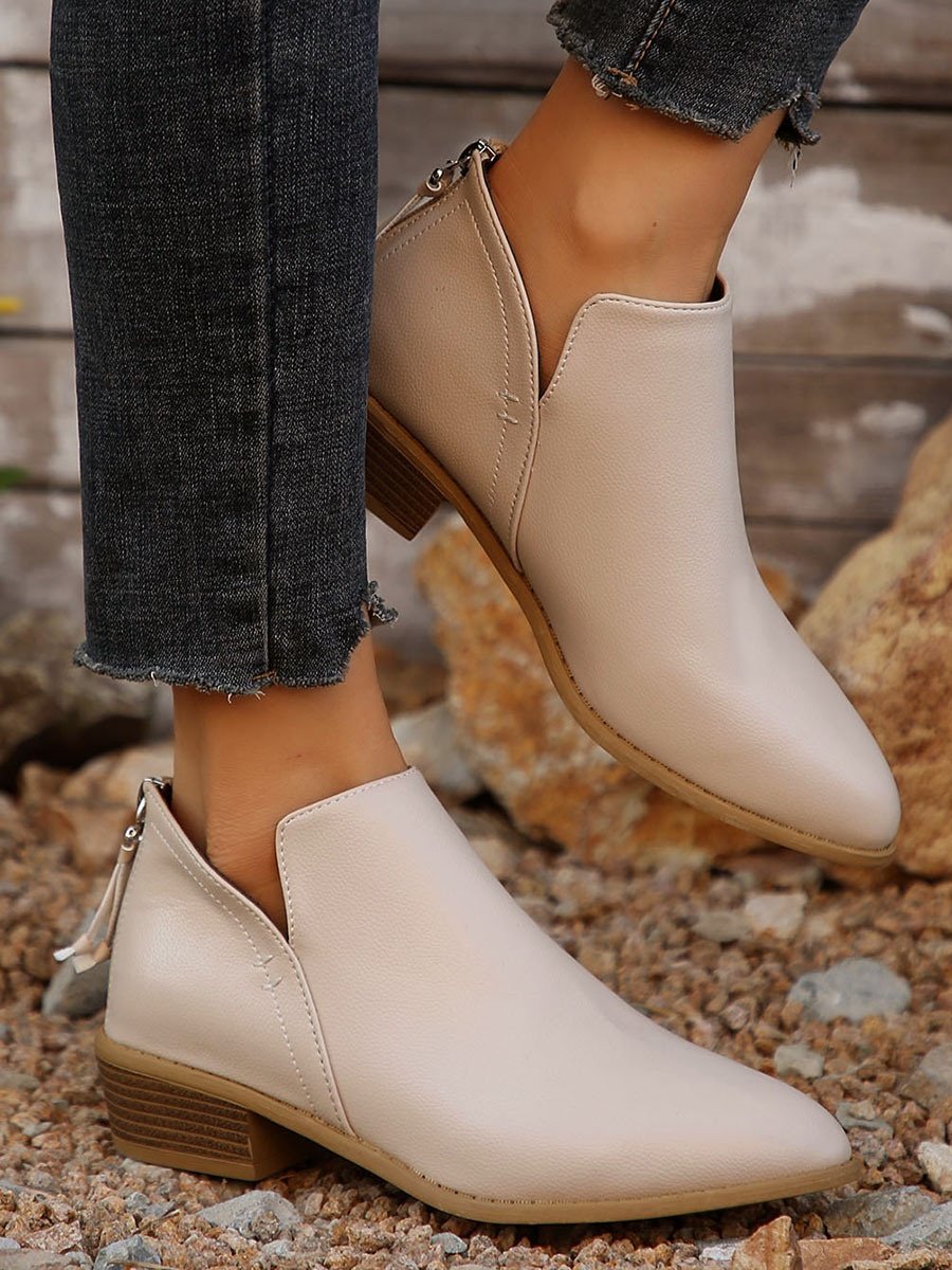 Retro Unifarben Reißverschluss Niedrig Klassische Stiefel Nahtverarbeitung