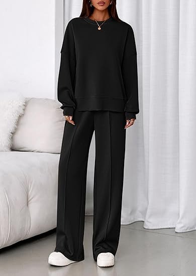 Damen Unifarben Zweiteiliges Set Täglich Langarm Lässig Frühling/Herbst Bluse mit Hose Matching Set