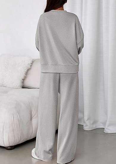 Damen Unifarben Zweiteiliges Set Täglich Langarm Lässig Frühling/Herbst Bluse mit Hose Matching Set