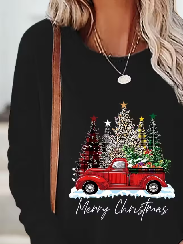 Lässig Weihnachten Rundhals Langarm T-Shirt