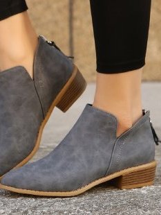 Retro Unifarben Reißverschluss Niedrig Klassische Stiefel Nahtverarbeitung