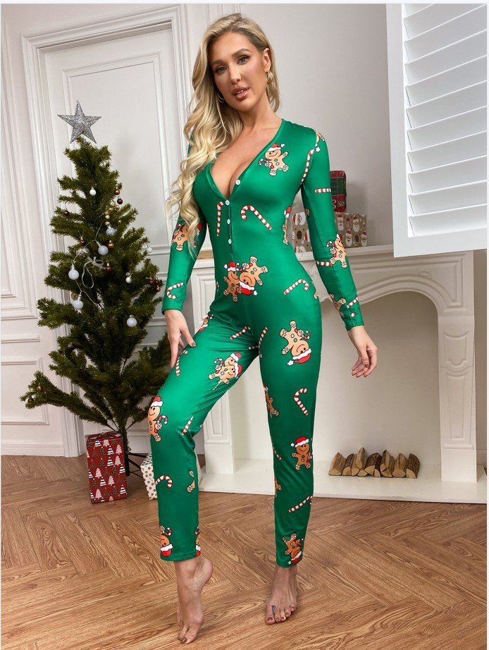Damen Weihnachten V-Ausschnitt Langarm Lässig Frühling/Herbst Jumpsuit