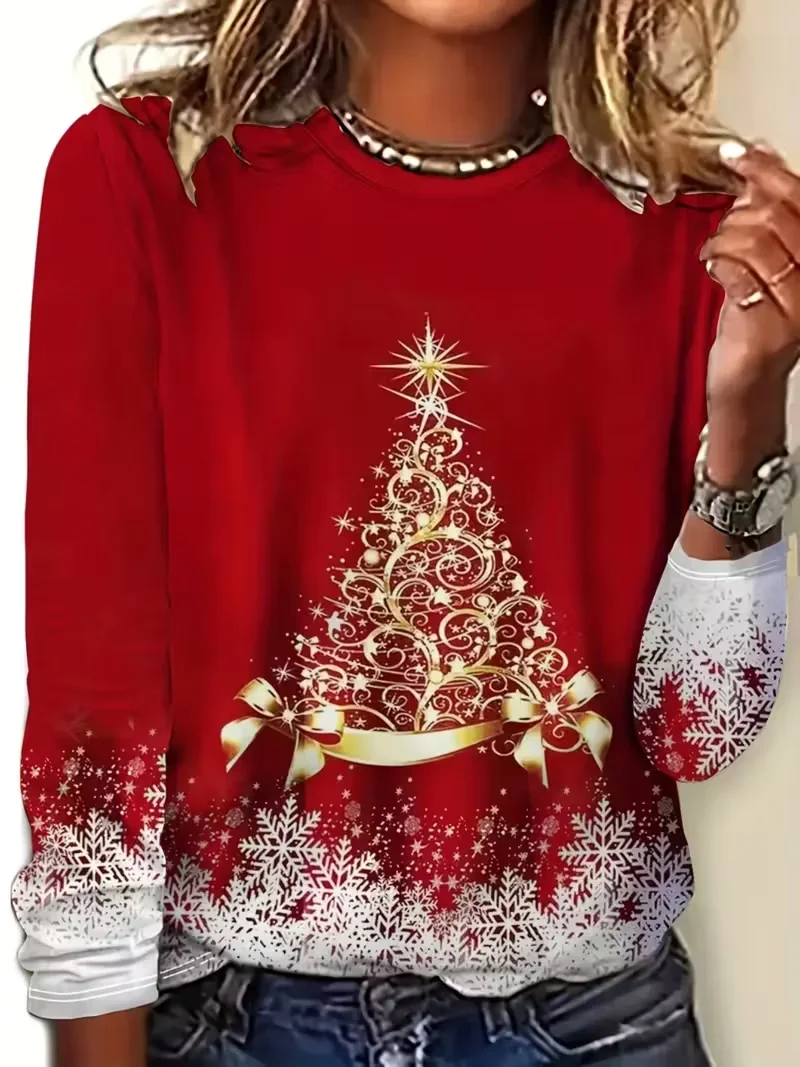 Lässig Weihnachten Rundhals Langarm T-Shirt