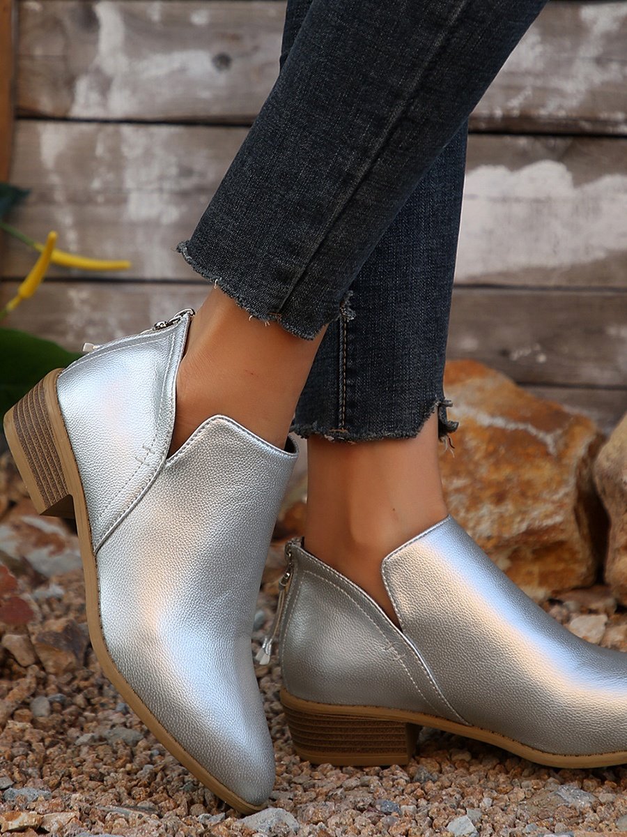 Retro Unifarben Reißverschluss Niedrig Klassische Stiefel Nahtverarbeitung