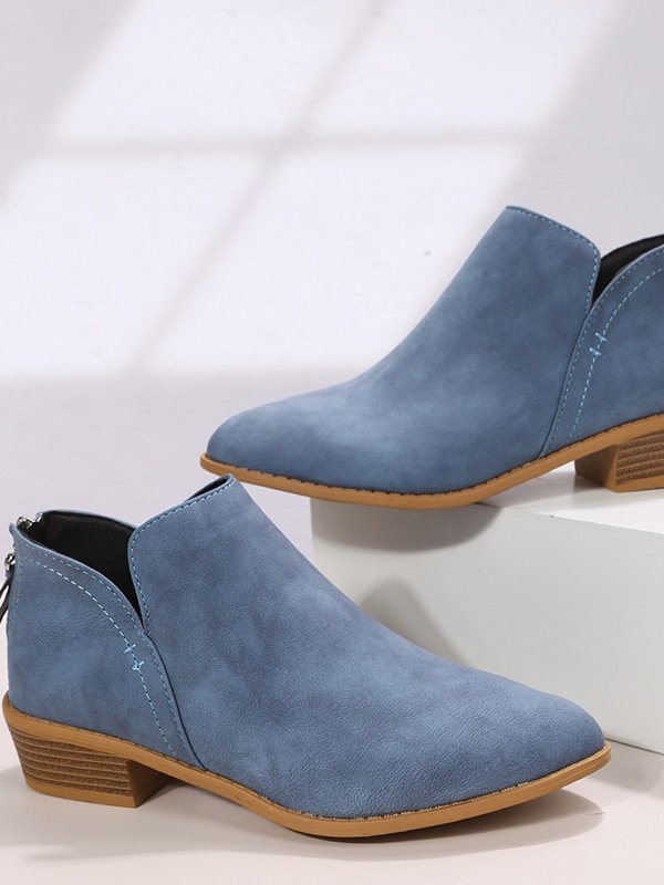 Retro Unifarben Reißverschluss Niedrig Klassische Stiefel Nahtverarbeitung