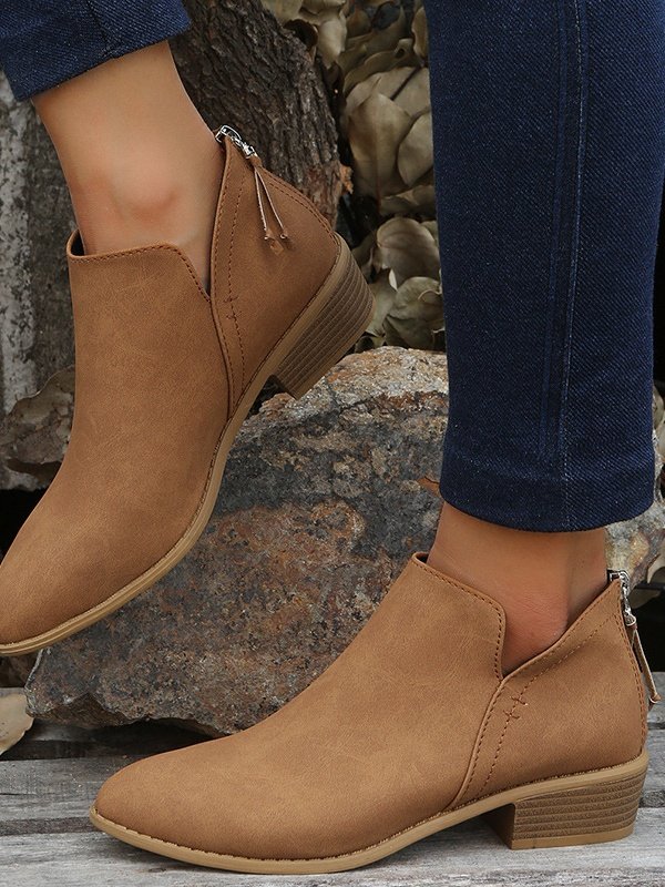 Retro Unifarben Reißverschluss Niedrig Klassische Stiefel Nahtverarbeitung