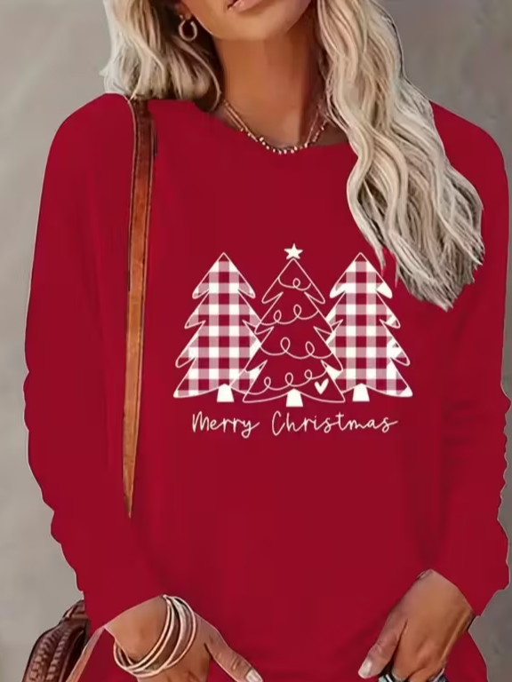 Lässig Weihnachten Rundhals Langarm T-Shirt