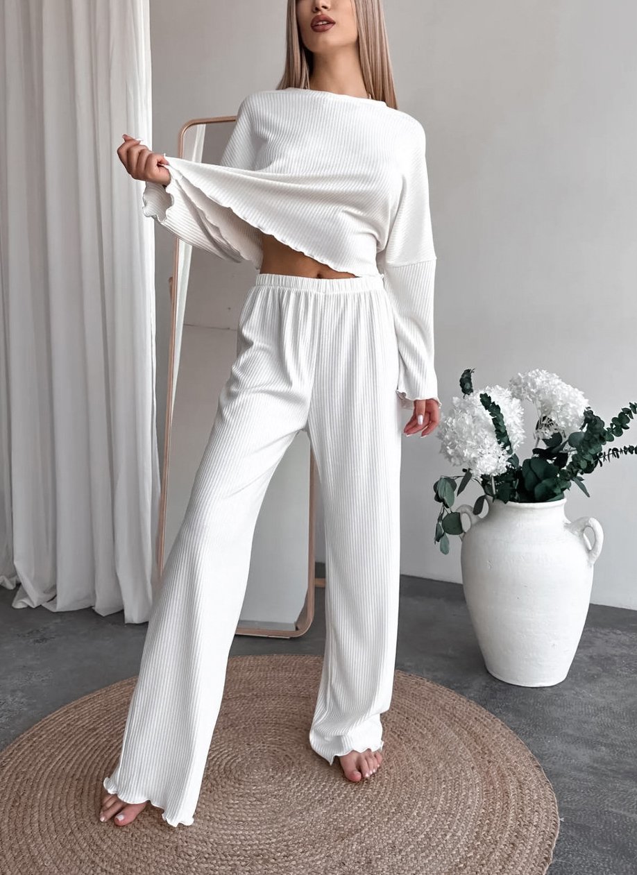 Damen Unifarben Zweiteiliges Set Täglich Langarm Lässig Frühling/Herbst Bluse mit Hose Matching Set