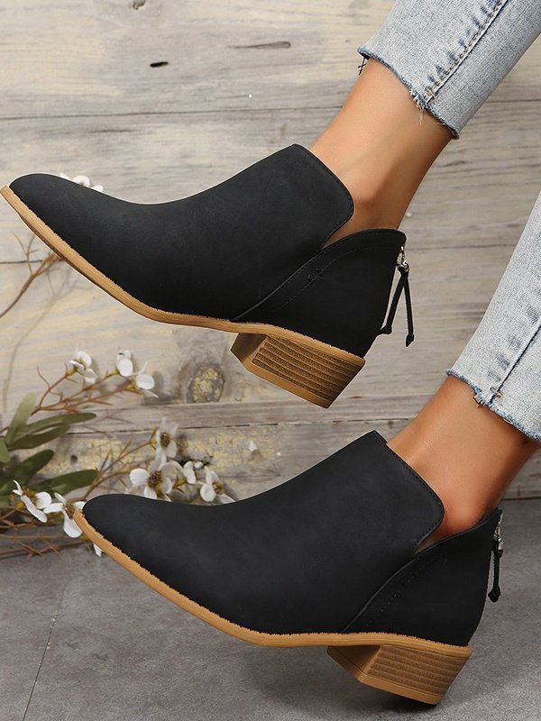 Retro Unifarben Reißverschluss Niedrig Klassische Stiefel Nahtverarbeitung