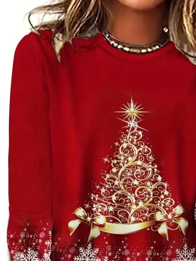 Lässig Weihnachten Rundhals Langarm T-Shirt