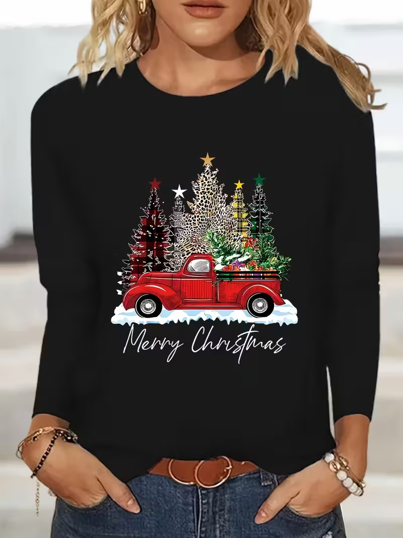 Lässig Weihnachten Rundhals Langarm T-Shirt