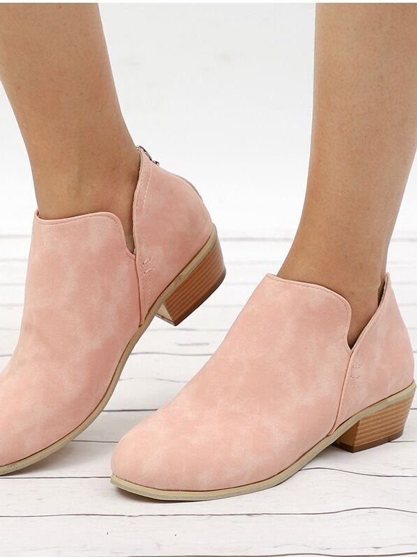 Retro Unifarben Reißverschluss Niedrig Klassische Stiefel Nahtverarbeitung