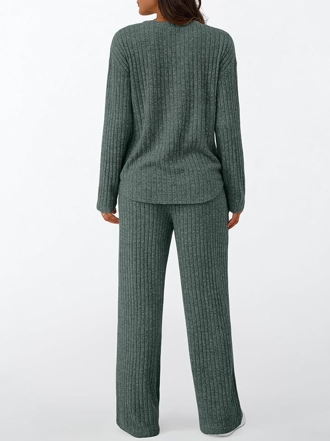 Damen Unifarben Zweiteiliges Set Täglich Langarm Lässig Frühling/Herbst Bluse mit Hose Matching Set