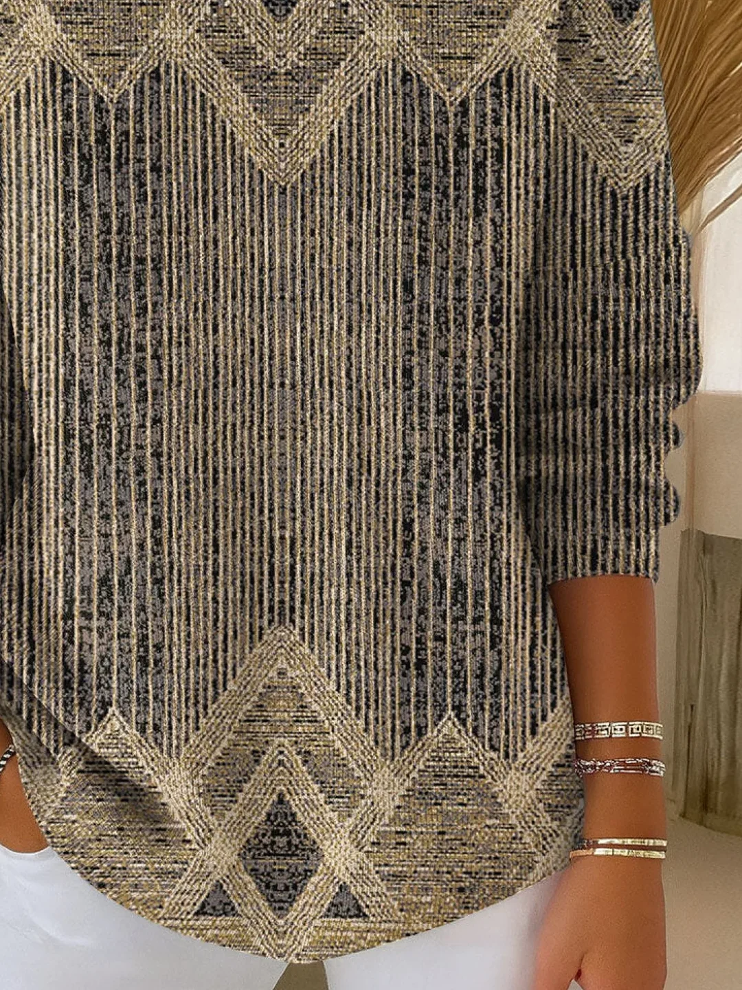 Damen Abstrakt Langarm Bequem Lässig Print Pullover