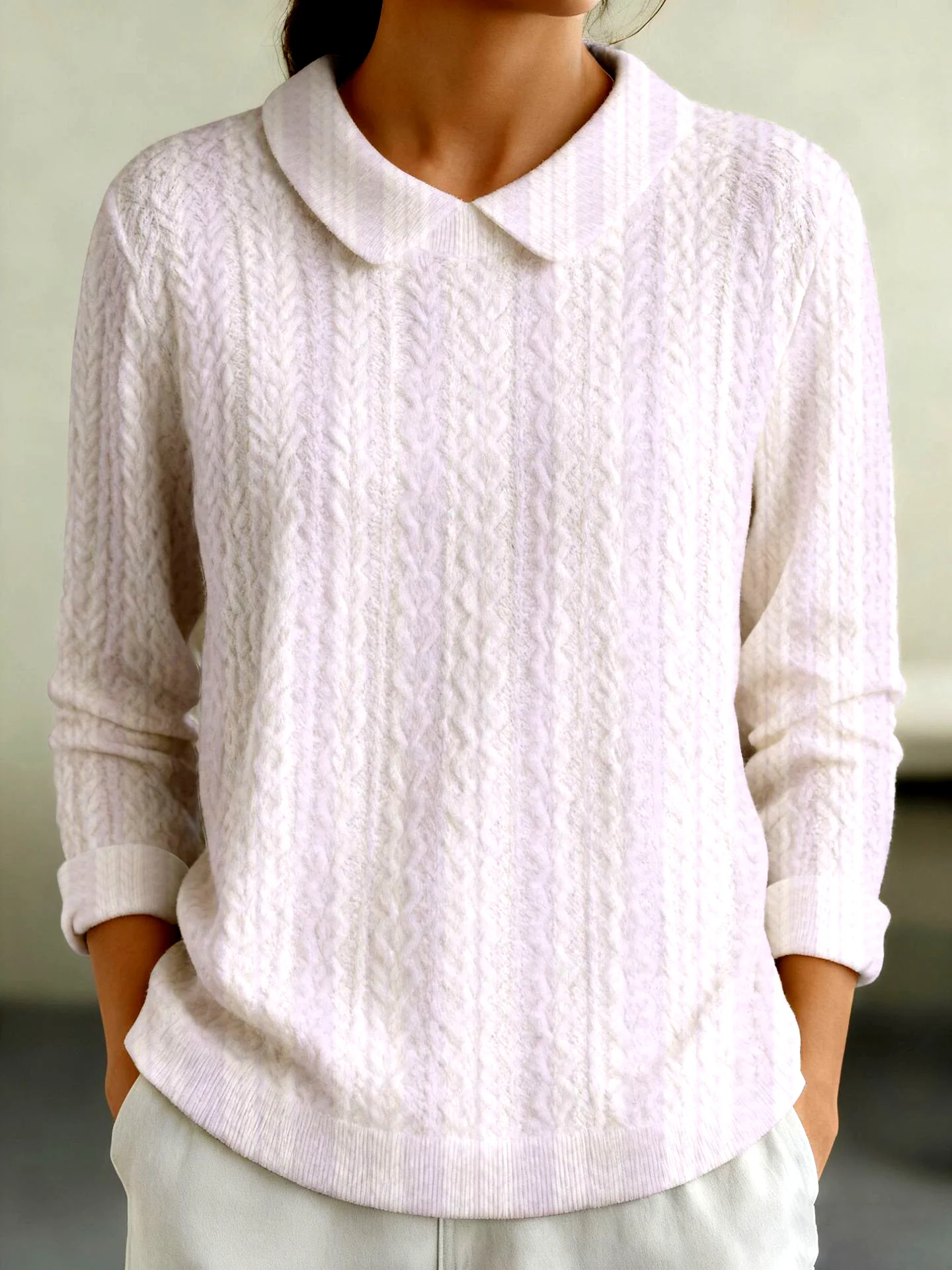 Damen Baumwolle Geometrisch Langarm Bequem Lässig Pullover