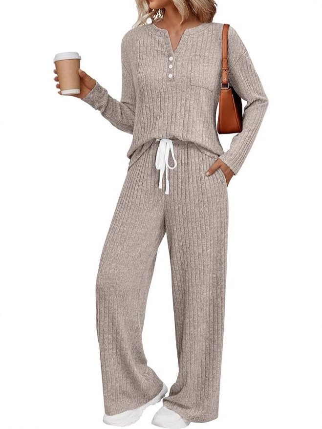 Damen Unifarben Zweiteiliges Set Täglich Langarm Lässig Frühling/Herbst Bluse mit Hose Matching Set