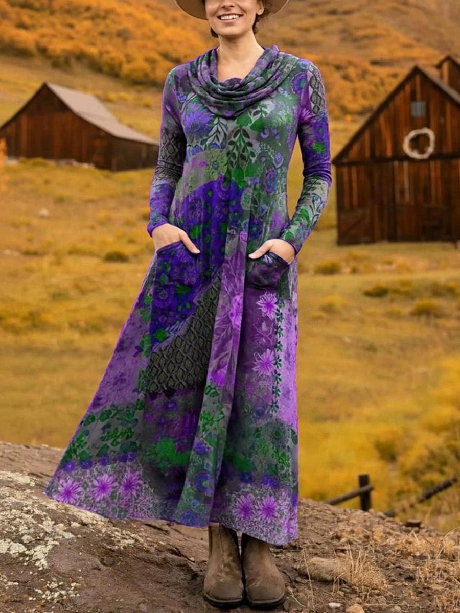 Damen Geometrisch Frühling/Herbst Kleid Wasserfallausschnitt Langarm H-Linie Kleid
