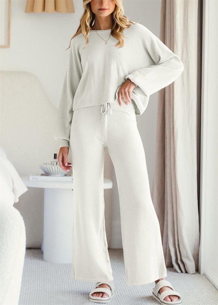 Damen Unifarben Zweiteiliges Set Täglich Langarm Lässig Frühling/Herbst Bluse mit Hose Matching Set