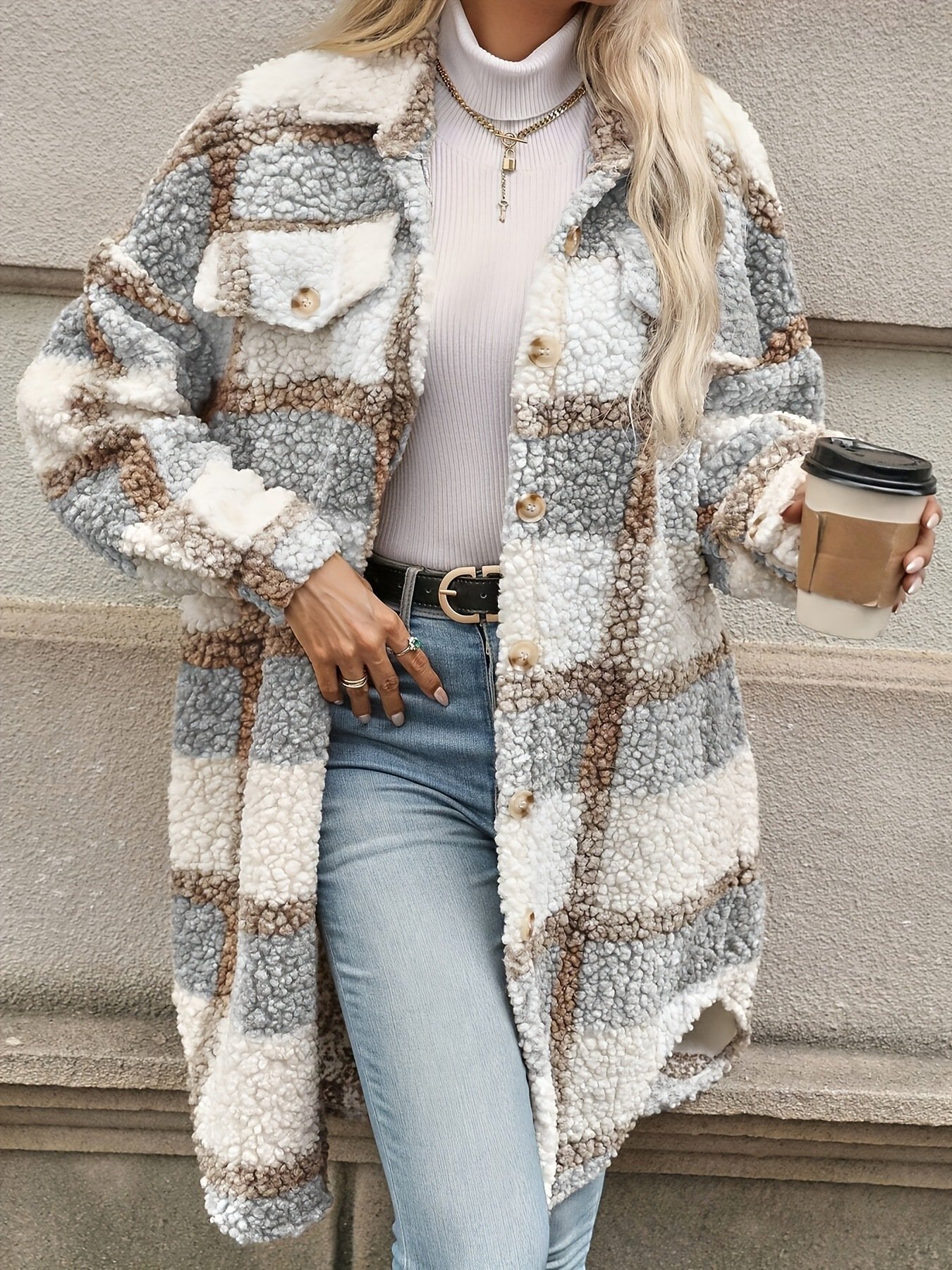 Damen Frühling/Herbst Oberbekleidung Lässig Geometrisch Langarm Schalkragen Jacke