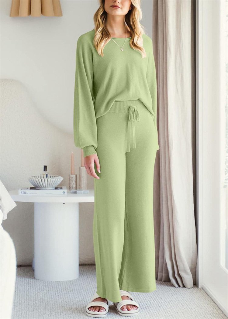 Damen Unifarben Zweiteiliges Set Täglich Langarm Lässig Frühling/Herbst Bluse mit Hose Matching Set