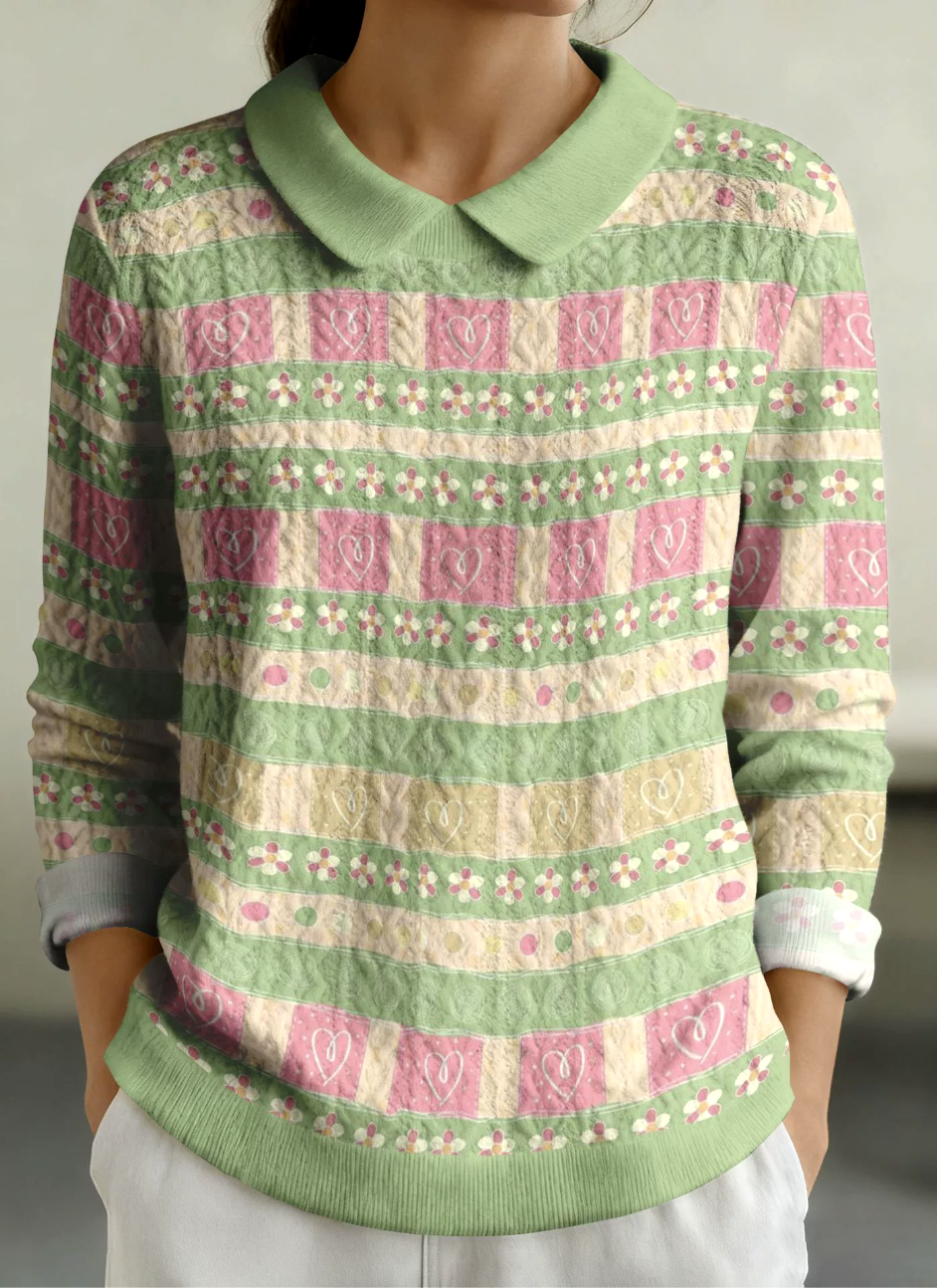 Damen Baumwolle Geometrisch Langarm Bequem Lässig Pullover