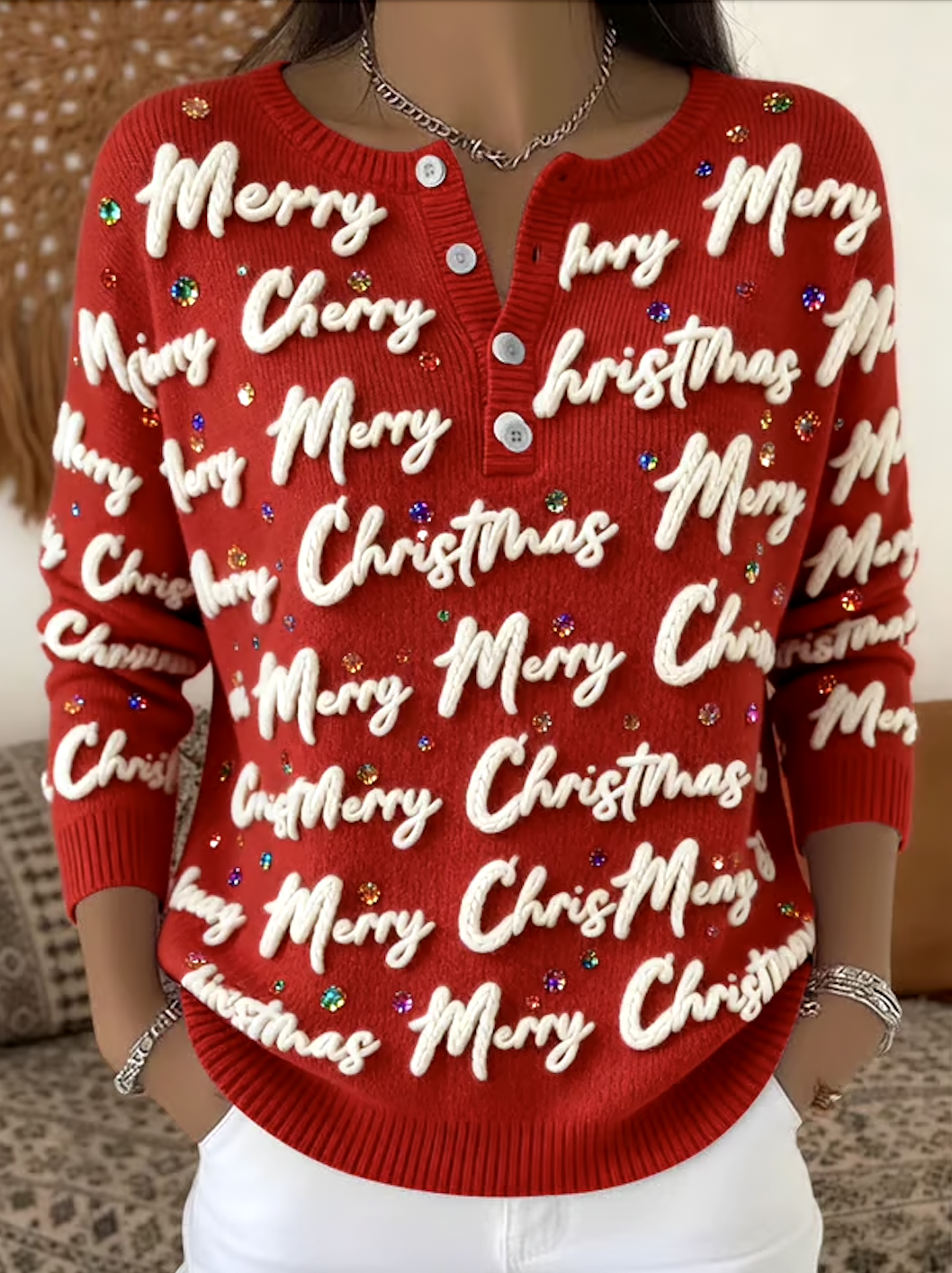 Damen Baumwolle Textbriefe Langarm Bequem Lässig Pullover