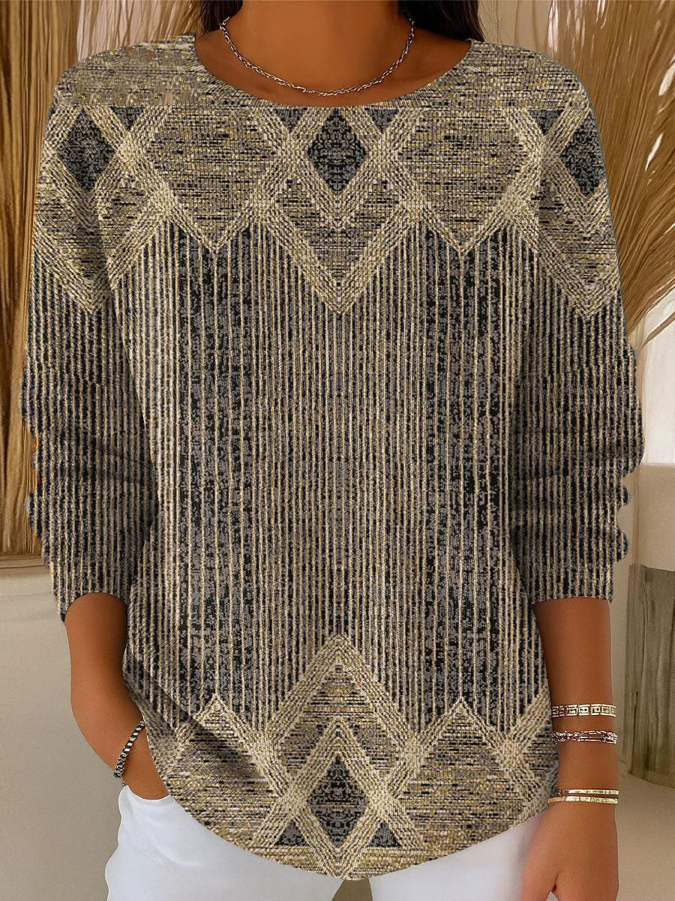 Damen Abstrakt Langarm Bequem Lässig Print Pullover