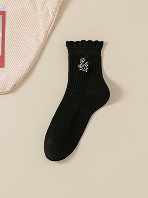 Baumwolle Stickerei Schweißabsorbierend Modisch japanisch Stil Süß Pilz Spitze Mittelrohr Damen Socken Atmungsaktiv Haufen Socken