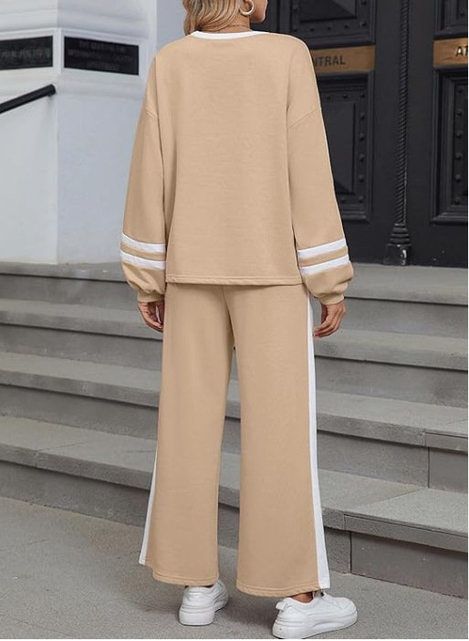 Damen Farbblock Zweiteiliges Set Täglich Langarm Lässig Frühling/Herbst Bluse mit Hose Matching Set