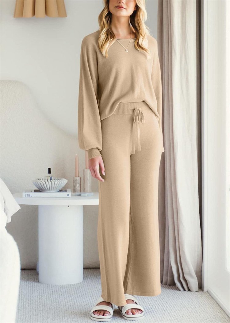 Damen Unifarben Zweiteiliges Set Täglich Langarm Lässig Frühling/Herbst Bluse mit Hose Matching Set