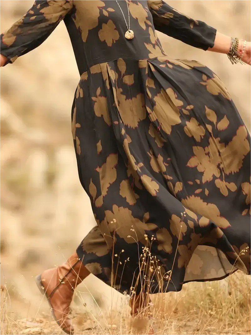 Damen Geblümt Sommer Kleid Rundhals Halbarm H-Linie Kleid