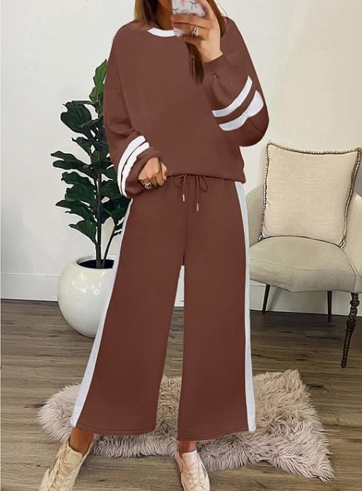 Damen Farbblock Zweiteiliges Set Täglich Langarm Lässig Frühling/Herbst Bluse mit Hose Matching Set