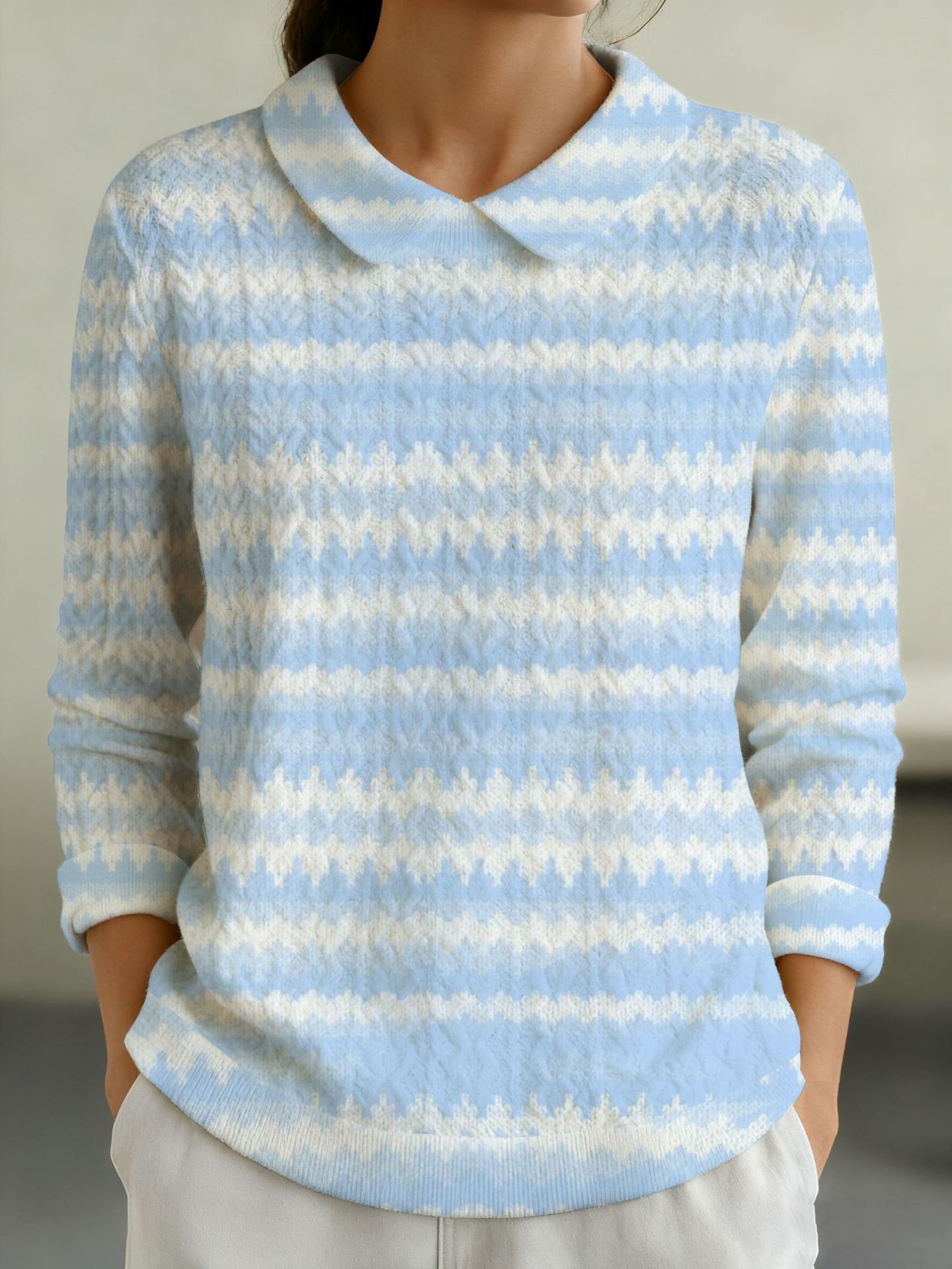 Damen Baumwolle Geometrisch Langarm Bequem Lässig Pullover