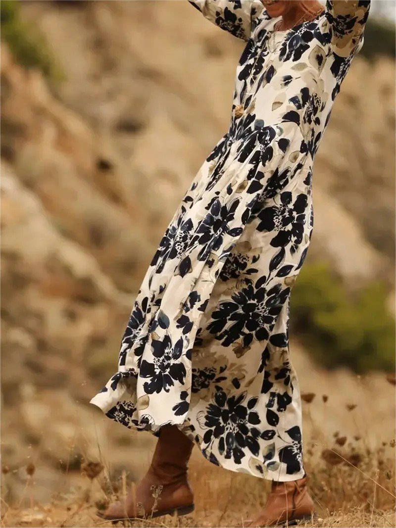 Damen Geblümt Sommer Kleid Rundhals Halbarm H-Linie Kleid